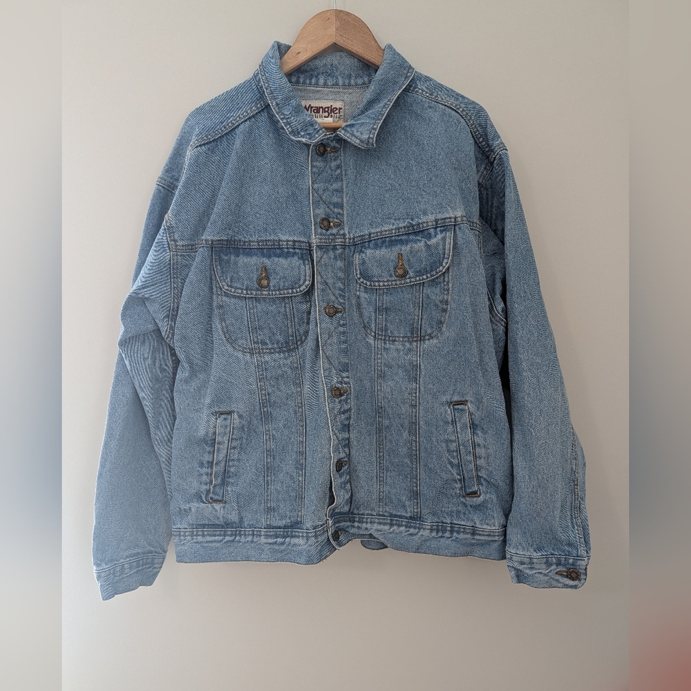 Wrangler Rugged Wear Denim Jacket Mens XXL Vintage Indigo Trucker Jean Jacket